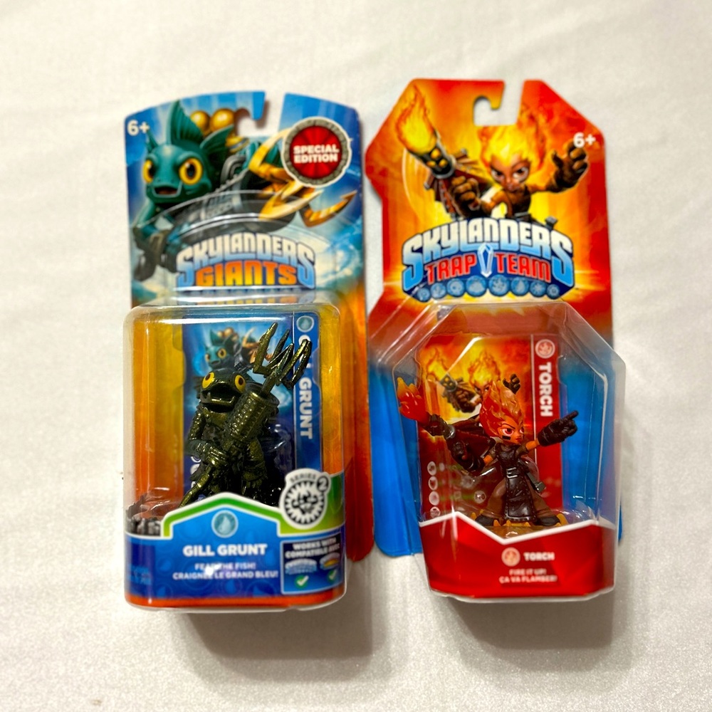 Skylanders Gill Grunt 2014 & Torch 2012 NOS Retired in Factory Sealed Package